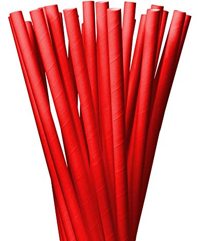 LAGETTO Jumbo Trinkhalme Papier XXL: 8 x 250 mm - 6 Farben 3 Packungsgrößen - Cocktail Strohhalme Papierstrohhalme Papiertrinkhalme (Rot, 100 Stück)