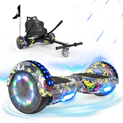 RCB Hoverboards mit Sitz Hoverkart komplett für Kinder, Skateboard mit Set, Hoverboards mit LED Lichtern und Bluetooth, Geschenk für Kinder