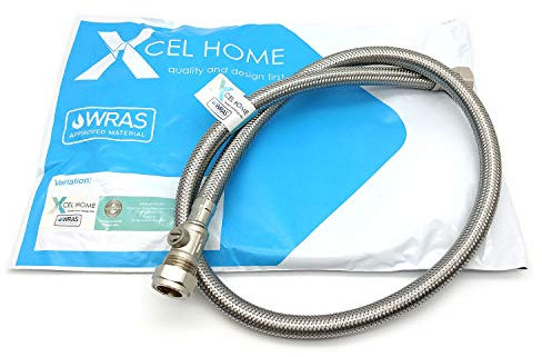 Xcel Home 1x WRAS Approved 900mm 15mm Compression with Isolation Valve x 1/2 BSP Flexible Pipe Connector | Stainless Steel Braided | 15 Bar Pressure & 85°C Temperature | Lead Rust & Corrosion Free