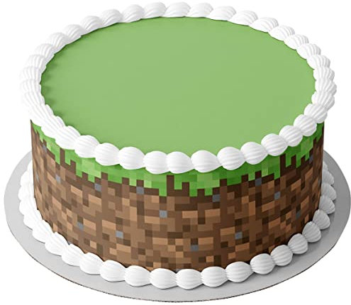 Grass block Pixel Cake bands Personalised Icing or Wafer Size can be changed