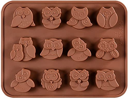 Selecto Bake Schokoladenform aus Silikon, 12 Eulen Silikonform Schokoladenform Pralinenform für Süßigkeiten Form einer Verschiedene Eule Antihaft Küche Kleine Form für Spaß bei der Küchenkreation
