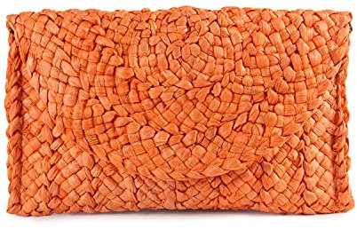 Syrads Sac à main d'embrayage de soirée en paille pour femme Sac à main de plage d'été Sac d'enveloppe tissé en paille,Orange