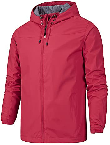 Minetom Hommes Veste de Randonnée Imperméables Softshell Coupe-Vent Outdoor Printemps Automne Sportif Manteau avec Capuche B Rouge XXL