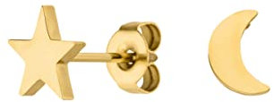 LUUK LIFESTYLE Schlichte Ohrringe aus Edelstahl, Damen Ohrstecker, Glücksbringer Geschenk für Frauen und Mädchen, filigran & wasserfest, Stern I Mond, gold
