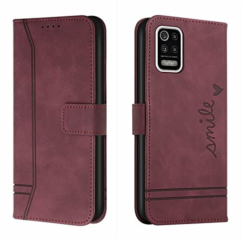 QIWEIQING Kompatibel mit Handyhülle für LG K42 / K52 5G / K62, Leder Flip Etui Handytasche Schutzhülle mit Brieftasche-Stil, Magnetverschluss und Kartenschlitz, Red Wine HX