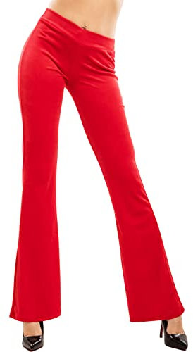Toocool Damen-Hose, Glocke, eng anliegend, Pfote Flare, Chenille VI-82148, rot, XXL