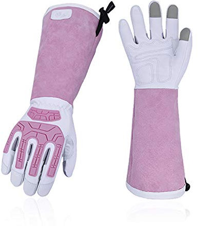 Vgo... Gardening Gloves Women Long Sleeves in Leather, Long Work Gloves Gauntlet Thorn Proof for Yard Garden Agriculture