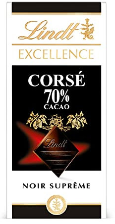 Lindt - Tablette 70% Cacao Corsé EXCELLENCE - Chocolat Noir, 100g