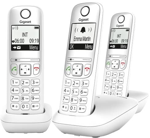 Gigaset A695 Trio - téléphone DECT sans Fil - 3 combinés avec Grand écran à Haut Contraste - Excellente qualité Audio - Fonction Mains Libres - Protection d'appels, Blanc [Version française]