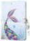 WERNNSAI Mermaid Journal for Girls - Glitter Diary Gift for Kids Blue School Travel Private Notebook Hardcover A5 Lined Memos Writing Drawing Notepad with Lock and Keys