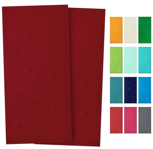 ZOLLNER Strandtuch - hautfreundliches und saugstarkes Handtuch in 100x200 cm - waschbar bis 60°C - Baumwolle in Bordeaux - eingewebte Meerestiermotive - Oeko Tex® Zertifiziert