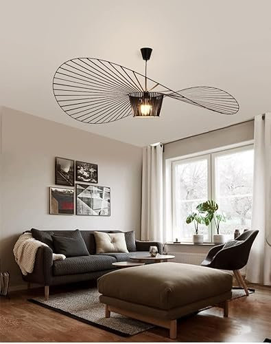 Qiaomao Vertigo Lampe Weiß 80cm Vertigo Pendelleuchte Wohnzimmer, E27 LED Kronleuchter Retro Vertigo, Glasfiberstahl + Polyurethan Vintage Hut Hängeleuchte, Modern Kronleuchter Höhenverstellbar