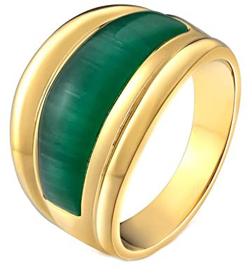 Dsnyu Edelstahl Ring Herren, 7mm Ringe Punke Halbbogen Opal, Ring Gold Vintage für Verlobung, GR.54 (17.2)