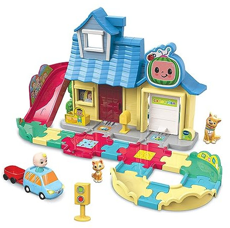 VTech - Tut Tut Bolides CoComelon, La Maison à Surprises de Jay Jay avec Circuit Voiture à Chansons Enfant, 3 Zones Magiques, Cadeau Garçon et Fille de 18 Mois à 5 Ans - Contenu en Français