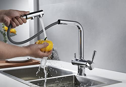 Drei-Wege-Wasserhahn 3 in 1 Armatur Küche Chrom Wasserhahn Wasserfilter ausziehbar 2108