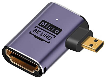 NFHK Right Angled Micro HDMI Male to HDMI 2.1 Female UHD Extension Gold Converter Adapter Support 8K 60hz HDTV