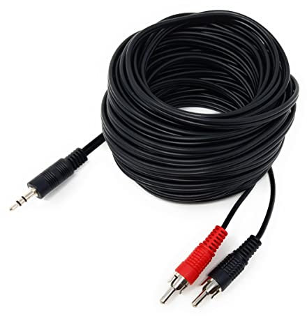 DRUT 10m 3.5mm to Twin RCA Stereo Aux Phono Audio Cable Mini Jack Lead Cord Y Splitter Headphone Cord RCA Y Splitter Adapter 33ft Black Nickel Connectors