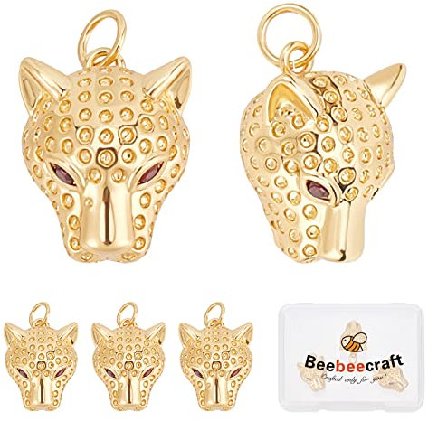 Beebeecraft 1 Box 5Pcs Leopard Charms 18K Vergoldetes Messing Dreidimensionales Tier Zirkonia Anhänger Charm Mit Biegering Für Halsketten Armband DIY Schmuckherstellung