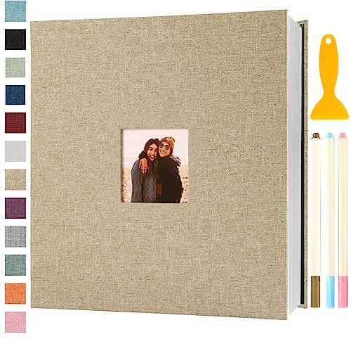 Fotoalbum Selbstklebend 33x32 Groß Fotoalbum Zum Einkleben Scrapbook Selbstgestalten Photo Album Fotobuch Baby Hochzeit Gästebuch Erinnerungsbuch Urlaub Briefmarkenalbum Geburtstag, 120 Seiten Khaki