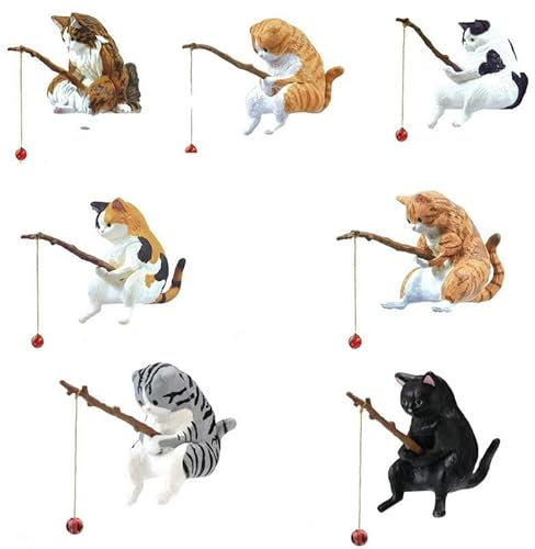 Super Idee 7er Set Japanische Fischen Katze mit Einer Angelrute Miniatur Figuren Aquarium deko Miniteich Deko Dekorieren Spielen Basteln Garten Balkon Teiche Schreibtisch Deko