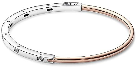 PANDORA Signature Bicolor I-D Pavé-Armreif aus Sterling Silber mit 14 Karat rosévergoldete Metalllegierung, Zirkonia, Größe: 17,5cm, 582740C01-2