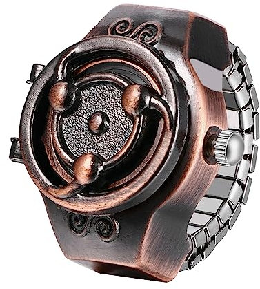 JewelryWe Ringuhr Fingeruhr Herren Uhren - Rot Vintage Analog Quarz Elastisch Edelstahl Ring Uhr Männer Fingerringuhr Uhrenring für Halloween Vatertag