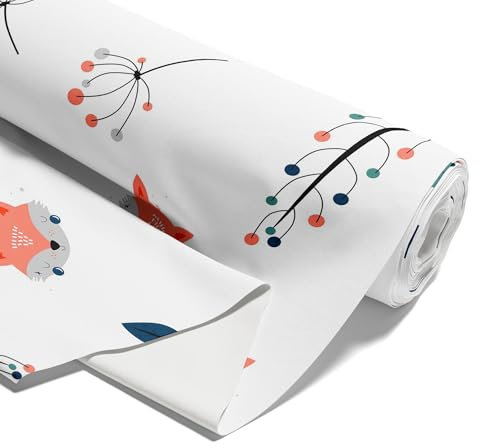 Stoff Meterware Baumwollstoff 1 M x 160 cm - Stoffe zum Nähen aus reine Baumwolle Fabric Futterstoff Dekostoff für Patchwork Canvas und Sewing Nähstoff Fuchs