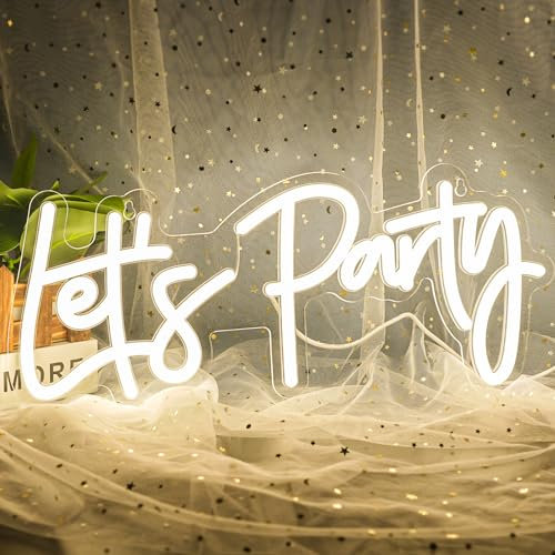 HRGXYUN Let's Party LED Neon Light Sign for Party Bedroom Wall, Battery & USB Powered with Switch for Wedding Restaurant Birthday Bar Home, Warm White