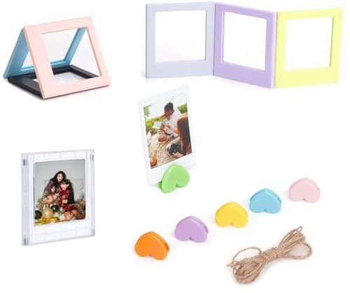 Berfea Magnetischer Fotorahmen, Mini-Album, bunt, Kühlschrank-Aufkleber, kompatibel mit Polaroid Fujifilm Instax Square SQ40, SQ1, SQ6, SQ20, SQ10, Sofortbildkamera, 7 Rahmen und 6 Clip-Halter