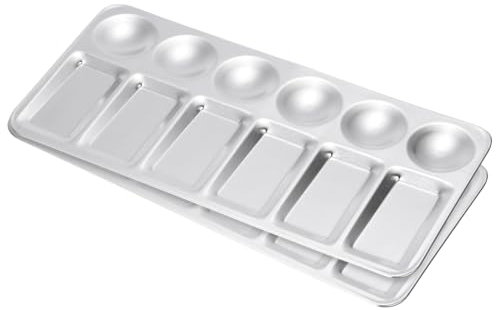 PATIKIL 12 Well Paint Tray Palette, 2 Pack Washable Paint Palette Aluminum Paint Tray Rectangle for Watercolor Painting Art Class Craft DIY Project, Silver