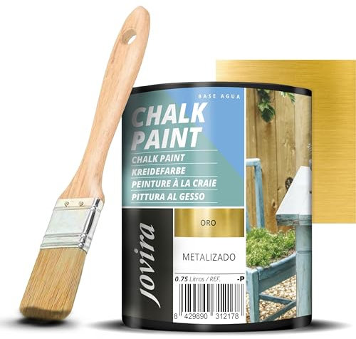 JOVIRA PINTURAS Chalk Paint - Vernice gessata all'acqua opaca + Pennello speciale per legno. Rinnovate i vostri mobili con creatività. (750 Millilitri, Oro + Pennello) F-22-K