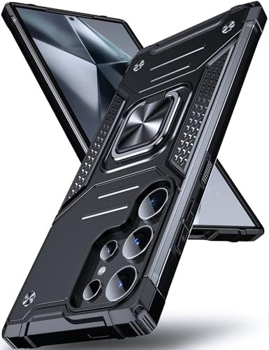 DASFOND Armor Hülle für Samsung Galaxy S24 Ultra 5G Case Militär Stoßfest Handyhülle [Upgrade 2.0] 360 Grad Metal Ring Halter Ständer Schutzhülle [für Handyhalterung Auto Magnet], Schwarz