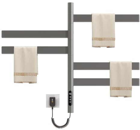 Scaldasalviette Elettrico, Rotazione di 180° Termostato WiFi Smart Scaldasalviette, per Alexa e Google Home e APP, 675x450mm, Scaldasalviette Elettrico Bagno a Basso Consumo-WiFi Gray