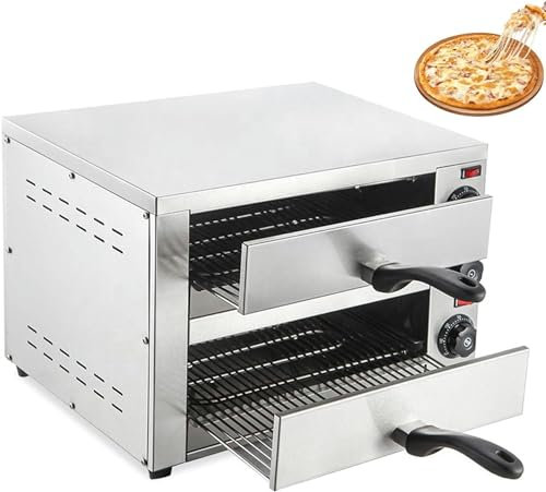 Horno eléctrico para pizza de doble capa, encimera para horno de pizza de 16 pulgadas, horno para hacer pizza con temporizador, ajuste de temperatura independiente, acero inoxidable