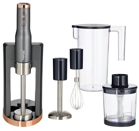 HAGENUK Stabmixer-Set | 800 Watt | Titan-Klinge | 7-teilig | Kartoffelstampfer | edelstahl Schneebesen | Chopper | Meßbecher