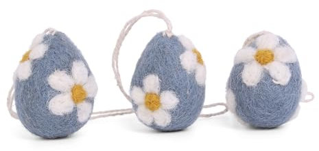 Osterdekoration, Strauchschmuck, Set mit DREI bestickten Eiern, Handmade, Fairtrade, Osterschmuck, Osterdekoration, Gry & Sif, Filzeier (blau)