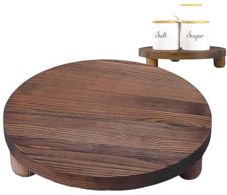 Zankie Wood Risers For Decor- Rustic Round Wooden Pedestal Stand Tray For Display Farmhouse Table Decorative Risers , Wooden Round Tray With Feet For Dessert Candle Cake Plant