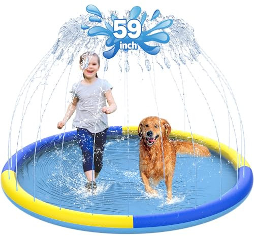 CACSPS 150 cm rutschfestes Spritzpad für Kinder und Hunde, verdickter Sprinkler-Pool, Sommer, Outdoor-Wasserspielzeug, extra großes Planschbecken für Kinder, Jungen und Mädchen oder Haustierhund (Blau