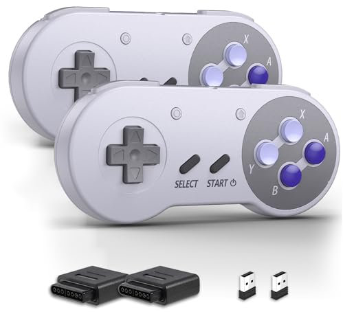 Wireless SNES Controller, mit 2.4GHz USB Empfänger für SNES Empfänger, kompatibel mit Switch/Switch OLED/Windows PC/MAC OS/Raspberry Pi/SNES Konsole, 2-Pack Lila