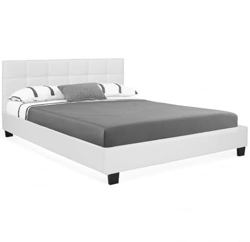 IDMarket - Lit Double Charlotte avec tête de lit et sommier 160 x 200 cm PVC Blanc