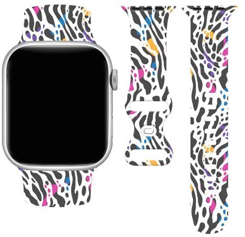 Correas de reloj con estampado de leopardo de cebra de 38 mm, 40 mm, 41 mm, correa de silicona suave ajustable compatible con Apple Watch, accesorios de repuesto para series 9, 8, 7, 6 para mujer