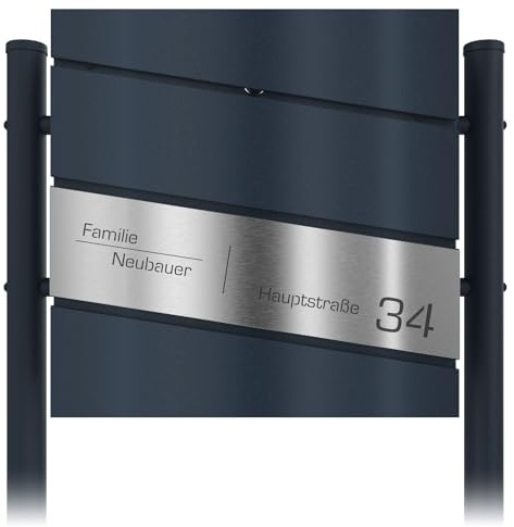 Graviers Design Briefkasten mit Standfuß in Anthrazit RAL 7016 freistehend - Postkasten personalisiert Edelstahl Gravur Namensschild Hausnummer Straßennamen - Briefbox mit Schloss Zeitungsfach
