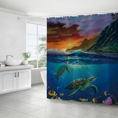FAIRYGATE Waterproof Shower Curtain Funny Ocean-themed Shower Curtains Set with 12 Hooks Cool Waterproof and Mold-proof Bathroom Curtains, 71 x 71 inches(180 x 180 cm) B9315