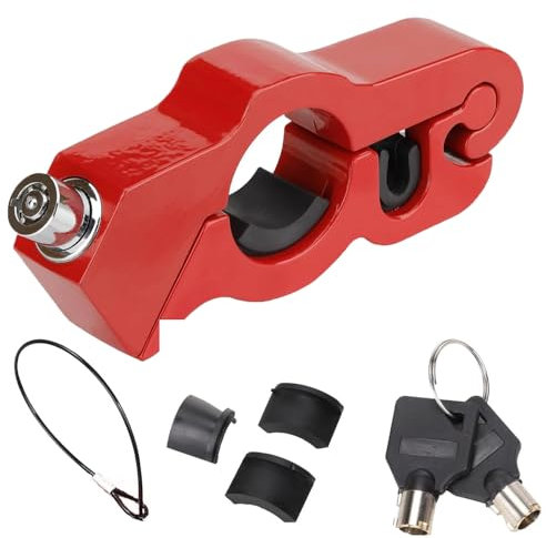 Universal Motorcycle Handlebar Lock, Motorcycle Lock, Motorcycle Throttle Lock, Front Brake and Clutch Locks for Sports Bikes/Mountain Bike/ATVs/Dirt Bike Bicycle Anti-Theft (Red)