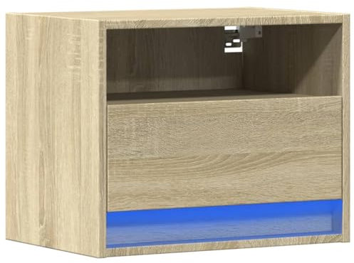 vidaXL Wand Nachttisch, Nachtschrank mit LED-Leuchten Wandmontage, Nachtkommode mit Stauraum Hängend, Nachtkonsole Wandschrank für Schlafzimmer, Sonoma-Eiche