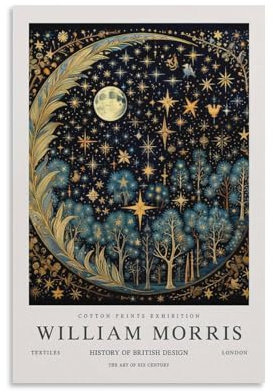 William Morris Vintage-Mond Sterne Baum Pflanze Poster Leinwand Wandkunst Bauernhaus Galerie Ästhetische Raumdekoration für Schlafzimmer Badezimmer 30 x 45 cm
