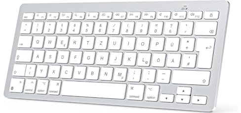 OMOTON Ultraslim wiederaufladbare QWERTZ Deutsche Tastatur, Funk Tastatur für Mac