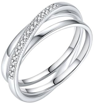 Epinki Hochzeitsring Weiß Gold 14 Karat 585, Kreuz Ewigkeitsring Memoirering Freundschaftsringe 14K Gold Eheringe mit Moissanit Echte Goldschmuck für Damen, Gr.48 (15.3)