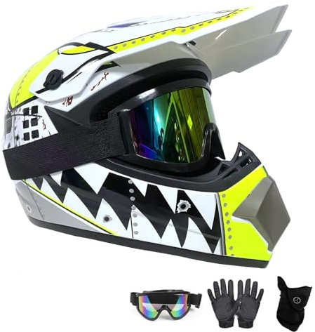 Motocross MTB Helm Fullface,Jugend Offroad-Helme,Downhill Fullface Motocross Helm,Enduro-Helme,Crosshelme Motorradhelme,Für Damen Herren,Mit Brille Handschuhe(XL(58~59cm))