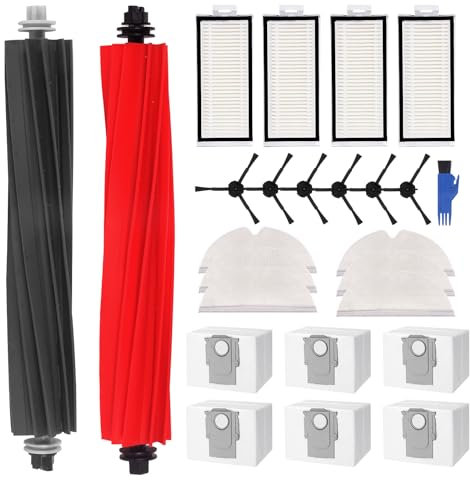SOBEAU Kit Accessori di Ricambio per Roborock Q5 Pro/Q5 Pro+/Q8 Max/Q8 Max+ Aspirapolvere, 2 Spazzole Principali, 6 Panni mop, 4 Filtri HEPA, 6 Spazzole Laterali, 6 Sacchetto per Polvere